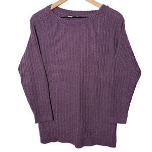 Peruvian Connection Purple Ribbed Knit Pima Cotton Sweater Medium Cabincore